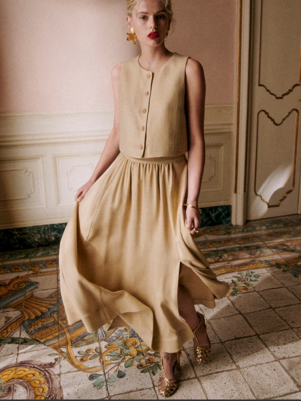 Sezane Sophie Midi Skirt Light Beige